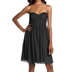 Maggy London Black Silk Strapless Beaded Dress Women’s 2 Evening Occasion Event